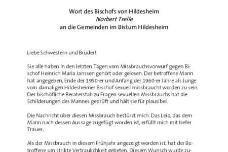 Wort des Bischofs an alle Gemeinden