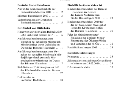 Kirchlicher Anzeiger 2010, Nr. 1
