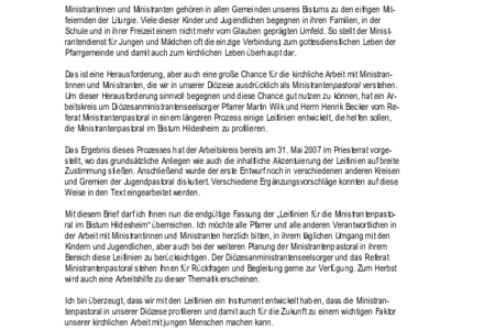 Ministrantenpastoral, Bischofsbrief zu den Leitlinien Mai 2008