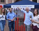 Das Organisationsteam freut sich über den Zuspruch: Kim Grove, FSJlerin in St. Johannis, Dr. Timo Freudenberger von der Katholischen Arbeitnehmer-Bewegung (KAB), Pastor Stephan Eimterbäumer und Laura Rinderspacher (beide vom Kirchlichen Dienst in der Arbeitswelt, kda).