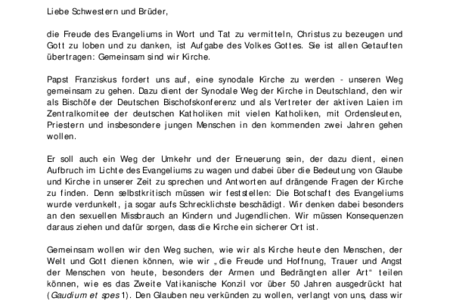 Gemeinsamer Brief von Reinhard Kardinal Marx und Prof. Dr. Thomas Sternberg zum Start des Synodalen Weges