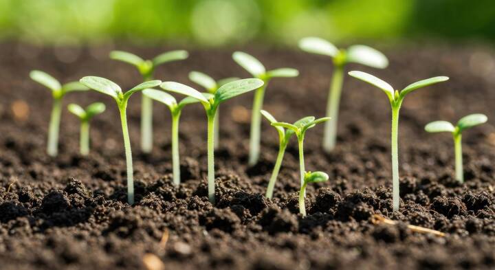 seedling, sprout, plant, growth, nature, earth, soil, green, young, life, agriculture, garden, outdoor, fresh, new, organic, fertile, tender, tiny, leaves, stem, spring, bloom, develop, nourishment, nourish, development, healthy, biodegradable, sustainable, farming, environment, closeup, macro, photo, detail, vibrant, lush, vital
