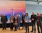 Aus dem Bistum Hildesheim in Frankfurt (von links nach rechts): Weihbischof Heinz-Günter Bongartz, Andrea Fischer, Manuela Weinhardt-Franz, Winfried Quecke, Bischof Dr. Heiner Wilmer SCJ, Dr. Maria Flachsbarth, Weihbischof Dr. Nikolaus Schwerdtfeger, Domkapitular Wolfgang Voges.