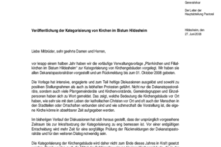 Kirchenkategorisierung; Brief vom 27. Juni 2008