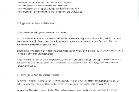 Dialogprozess: Brief von Bischof Norbert Trelle vom 20.01.2014 zur Planung für 2014