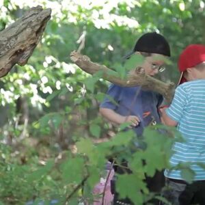 Zwei spielende Kinder im Wald