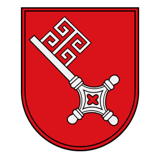 Das kleine Bremer Wappen mit Stadtschlüssel auf rotem Grund.